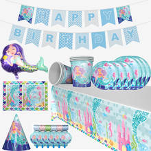 Little Mermaid Party Disposable Tableware Kit Girl First Birthday Party Plates Cups Banner Under the Sea Kids Party Decoration 2024 - buy cheap