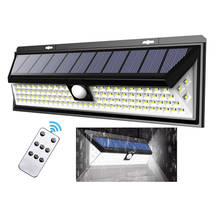 Lâmpada de parede solar luz ao ar livre sensor movimento controle remoto luz rua 248 led embutido alimentado por bateria luz solar à prova dabs água abs 2024 - compre barato