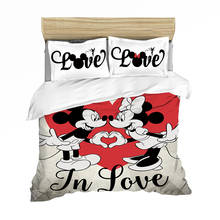 Cute Mickey mouse Bedding Set Lovely Couple Queen King Size Bed Set  Children Duvet Cover Pillow Cases Comforter Bedding Sets 2024 - buy cheap