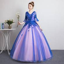 Elegante vestido Formal De quinceañera con cuello en V, vestido De baile De media manga, apliques De lentejuelas De lujo para fiesta De graduación, Vestidos De quinceañeras 2024 - compra barato