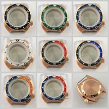 45mm rosa caso relógio de ouro ajuste nh35 nh36 movimento branco capítulo anel liga vidro safira moldura inserir peças relógio 2024 - compre barato