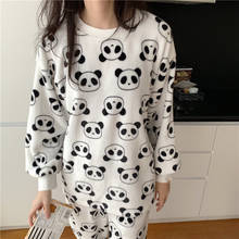 Pajamas for Women Sleepwear 2020 Winter Cartoon Panda/cow Print Casual Home Wear Two-piece Young Girl Plush Pajamas 2024 - buy cheap