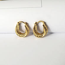 New Chic Gold Twisted Hoop Earrings for Women Textured Geometric Earrings Hoops Stylish Patterns Carving Hoop Earrings 2024 - buy cheap