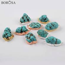 BOROSA Rough Turquoises Pendant 10Pcs Freeform Gold Plated Blue Howlite Turquoises Connector for Bracelet Necklace Jewelry G1930 2024 - buy cheap