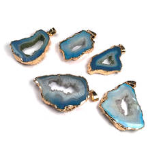 Pingente de ágata azul com pedras naturais, pingente irregular de cristal quartzo para fazer jóias acessórios faça você mesmo colar ajuste 2024 - compre barato
