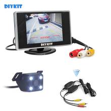 Diykit led night vision invertendo câmera de backup do carro + 3.5 polegada retrovisor monitor do carro com transmissor sem fio receptor 2024 - compre barato