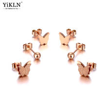 YiKLN-pendientes de mariposa de acero inoxidable para mujer y niña, aretes con diamantes de imitación de titanio, joyería, 3 par/set, aretes de cristal, YE20043 2024 - compra barato