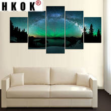 Hpak-pintura en lienzo de Aurora Boreal, arte de pared, decoración del hogar para sala de estar, 5 paneles, HD impreso, hermoso paisaje Natural 2024 - compra barato