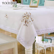 Luxury white lace flower cotton Tablecloth embroidery kitchen Table Cover cloth dining New Year Christmas Wedding decoration 2024 - buy cheap