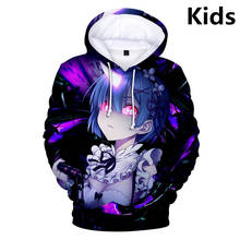 Sudadera con capucha de Anime Re Zero para niños y niñas, ropa con estampado 3D Re Zero Rem y Ram, de 3 a 14 años 2024 - compra barato