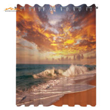 Ocean Curtains Vicious Sea Waves in a Stormy Day at Sandy Beach Sunset with Grey Clouds Living Room Bedroom Window Drapes Orange 2024 - buy cheap