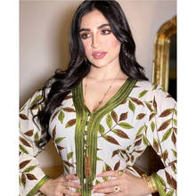 Eid Mubarak Abaya Muslim Fashion Leaf Print Green for Women Dubai Arab Islamic Clothes Maxi Abayas Hijab Vestido Musulman Kaftan 2024 - buy cheap