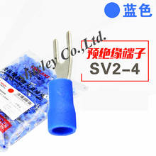 SV2-4 Blue Furcate Cable Wire Connector 100PCS/Pack Furcate Pre-Insulating Fork Spade 16~14AWG Wire Crimp Terminals SV2.5-4 SV 2024 - buy cheap