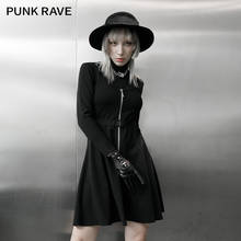Vestido curto punk rave gótico feminino, vestido curto com manga longa e gola reforçada, cintura alta 2024 - compre barato