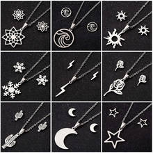 Hfarich Stainless Steel Classic Natural Element Sets Wave Snowflake Sun Flower Moon Lightning Star Pendants Chain Necklace Women 2024 - buy cheap