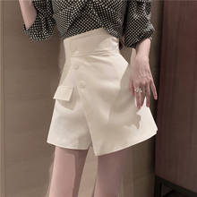 Shorts feminino cintura alta, peça calção feminina casual larga com bolsos 2024 - compre barato