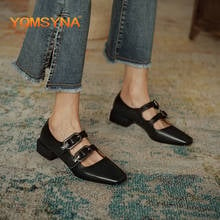 YQMSYNA-zapatos de tacón cuadrado de piel auténtica para mujer, calzado de ocio con punta cuadrada y correa de hebilla, transpirable, para oficina y carrera, AS40 2024 - compra barato