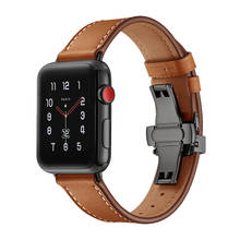 Ремешок из натуральной кожи для apple watch band 4 5 42 мм 38 мм 44 мм 40 мм ремень Бабочка Пряжка браслет для iwatch 5/4/2/1 ремешок для часов 2024 - купить недорого