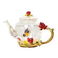 Red rose Enamel Crystal Flower Glass Teapot for Hot and Cold Drinks Home Drinkware Office water kettle Tea set coffee pot 2024 - buy cheap