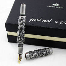 Jinhao Vintage Ancient Gray Fountain Pen Double Dragon Calligraphy Fude Nib Metal Carving Embossing Heavy Pen Collection 2024 - buy cheap