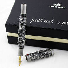 Jinhao caneta fonte, vintage, cinza, antiga, dragão duplo, caligrafia, fude, escultura em metal, gravação em relevo, coleção pesada 2024 - compre barato