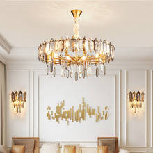 Pós luxo moderno lustre k9 de cristal led pingente luzes redondo ouro metal pingente lâmpada corrente pendurado deco iluminação interior 2024 - compre barato