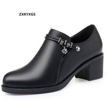 Promotion 2020 New Autumn Black Shoes Top Cowhide Rhinestones Fashion Shoes Women High Heeled Shoes Large Size Winter Warm Shoes 2024 - buy cheap