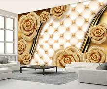 Custom 3d luxury golden rose soft bag jewelry tv background wallpaper mural photo wall 2024 - buy cheap