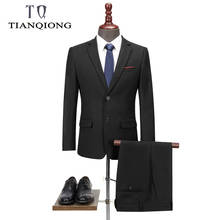 Новый мужской костюм TIAN QIONG из двух предметов, черный темно-синий костюм для мужчин 2019, брендовый облегающий Свадебный костюм жениха, корейс... 2024 - купить недорого