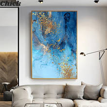 Pintura abstracta en papel de aluminio dorado para sala de estar, póster con impresión azul, imagen artística de pared grande para mesa nórdica, póster azul abstracto 2024 - compra barato