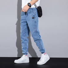 Calça jeans masculina, estilo baggy, para primavera-verão, preto, azul, empilhável, calças plus size 6xl 7xl 2024 - compre barato