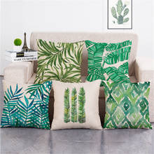 Funda de almohada decorativa con hojas verdes, cubierta de Cojín cuadrado para sofá y hogar, 45x45cm 2024 - compra barato