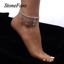 Stonefans Fashion Double layer Rhinestone Tennis Anklet Bracelets for Women Hip Hop Gender Anklet Pendant Foot Chain Jewelry 2024 - buy cheap