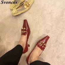 Wine Square Toe Low Heel Ladies Shoes Office Formal High Heels Women Metal Buckle Stiletto Shoes Lizard Pattern Genuine Leather 2024 - buy cheap