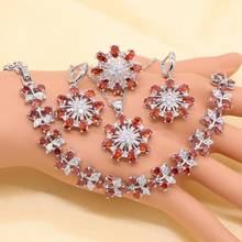 XUTAAYI  Silver Wedding Jewelry Sets For Women Flower Shape Red Zircon Bracelet Earrings Necklace Pendant Ring Gift Box 2024 - buy cheap
