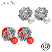 Jellystory-pendientes de plata 925 para mujer, con doble perla de agua dulce, circonita, piedras preciosas, cierre de tuerca, venta al por mayor 2024 - compra barato