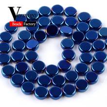 Natural Smooth Blue Hematite Stone Flat Round Loose Beads for Jewelry Making 6/8/10mm Spacer Beads Diy Bracelets Necklace 15" 2024 - buy cheap