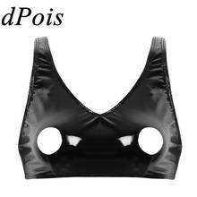 Women Sexy Underwear Intimate Wetlook Patent Leather Hot Lingerie Open Nipples Hole Breathable Wire-free Bra Top Underclothes 2024 - buy cheap