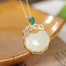 SNew Silver Natural Hotan White Jade Vintage Chinese Palace Style Ruyi Women's Fresh Cute Pendant Necklace 2024 - buy cheap