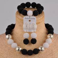 black white jewelry set african necklace nigeria beads simulated pearl necklace bracelet earrings set jewelry for women FZZ09 2024 - buy cheap