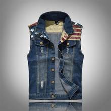 Mens Hip Hop Denim Vest Men Cowboy Sleeveless Jacket USA Flag Patchwork Jeans Vest Male Blue Waistcoat Plus Size Gilet Homme 5XL 2024 - buy cheap
