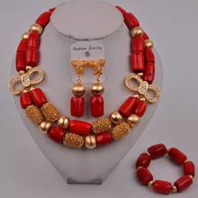 Модное коралловое ожерелье, нигерийский Свадебный ювелирный набор, красный коралловый бисер, ювелирный набор, африканские Свадебные Ювелирные наборы 321-J3 2024 - купить недорого