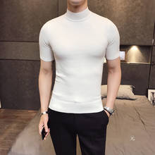 Mrmt 2021 marca camisola masculina de cor pura manga curta semi alta pescoço pulôver para camisola masculina topos 2024 - compre barato