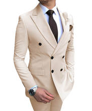 Мужские костюмы для офиса бежевого цвета, двубортная Мужская куртка, одежда для жениха, облегающий смокинг, свадебные костюмы, костюм по индивидуальному заказу, 2021 2024 - купить недорого
