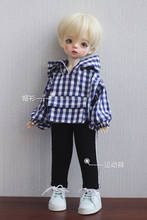 Camisa da boneca bjd é adequada para 1/6 yosd tamanho casual, chapéu de xadrez azul e branco e acessórios de bonecas 2024 - compre barato