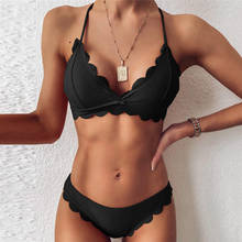 Sexy Black String Halter Bikini Set Swimsuit Women Push Up Swimwear Lace Bathing Suit Thong Bikinis 2021 Mujer Biquinis Feminino 2024 - buy cheap