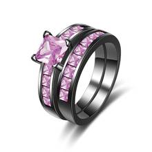 Carofeez-anillos de circón rosa para mujer, conjunto romántico de joyería, banda de boda, regalo de San Valentín de compromiso 2024 - compra barato