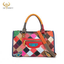 Bolso de mano a cuadros para mujer, bolsa de mano de cuero Original, multicolor, con costuras al azar, de hombro, 271 2024 - compra barato