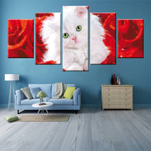 5 Panel HD Print Red Rose and Puppy Dog Poster Canvas Wall Artist Living Room Decor Living Room Bedroom Mural 2024 - buy cheap