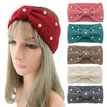 Xugar Women Knitted Pearl Knot Headbands Woolen Bow Elastic Hairbands For Girls Warm Crochet Wide Bezels Womens Hair Accessories 2024 - buy cheap